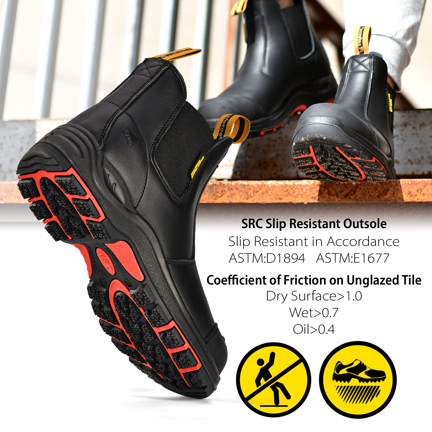 حذاء سلامة جلد أسود للرجال والنساء من Ready Stock M-8025NBK